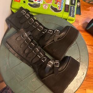 Demonia Black Platform Boots with Buckles LADIES sz7